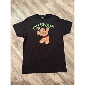 Gingerbread Man Black T-Shirt Large OH SNAP! Holiday Time Broken Ginger Cookie